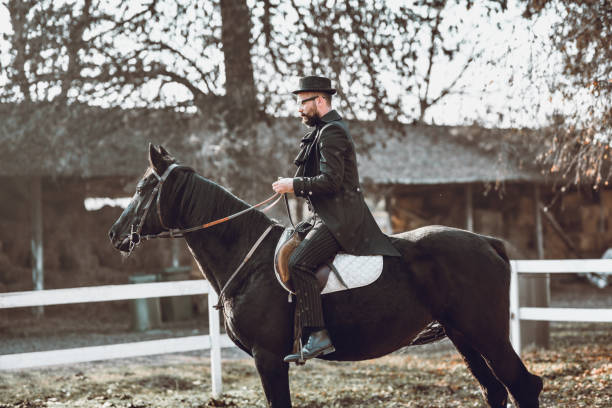 istock Male Aristocrat Spending Time With His Black Horse On Ranch 1289033588