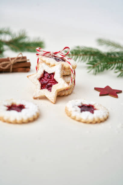 istock Stack of cookies with marmalade tied with Christmas rope 1289034998