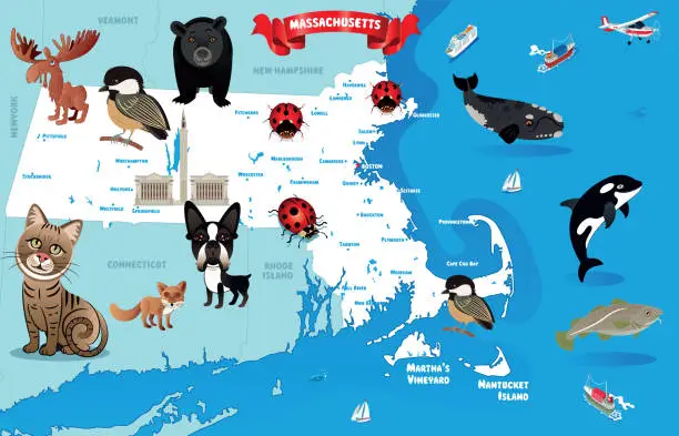 Vector illustration of Massachusetts Animals Map