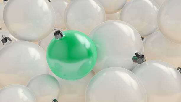 New Year's ball of Tiffany color over the background of white balls. stock photo