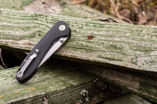 istock Pocket knife in folded position. Pocket knife. Clip for carrying. 1289039073