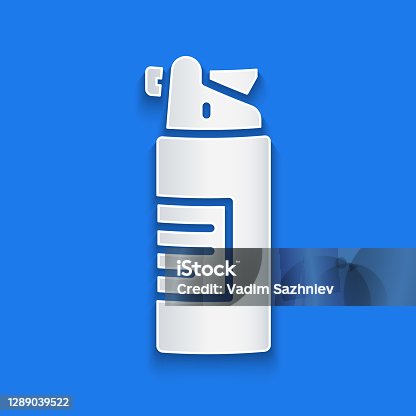 istock Paper cut Weapons oil bottle icon isolated on blue background. Weapon care. Paper art style. Vector 1289039522