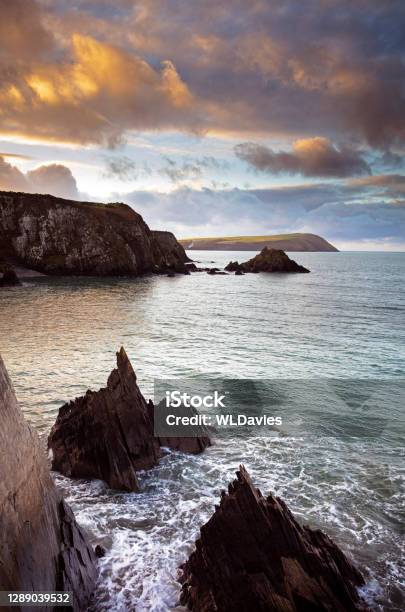 Welsh Coastal Sunset Stock Photo - Download Image Now - Pembrokeshire Coast National Park, Seascape, Cardigan Bay