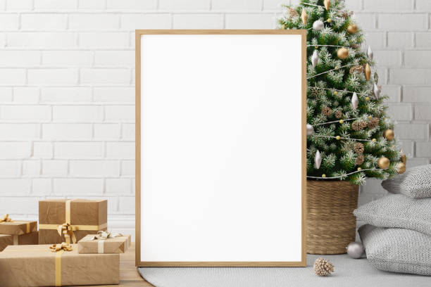 istock Interior wall mock up with vertical wooden poster photo frame 1289043797