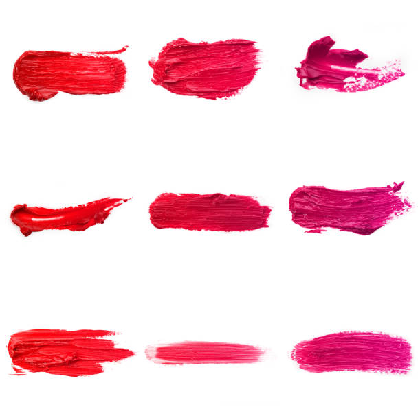istock Lipstick smear smudge swatch isolated on white background. Cream makeup texture. Bright red color cosmetic product brush stroke swipe sample 1289048861