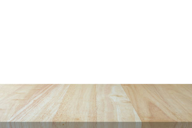 istock Empty wooden table top isolated on white background for product display montage 1289049645