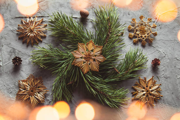 istock Homemade straw decor on Christmas tree close up. 1289051486