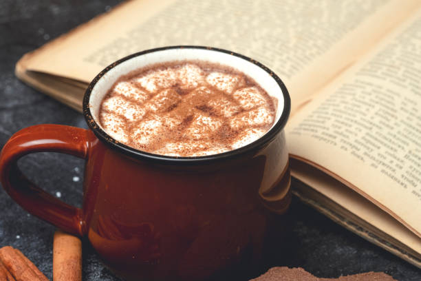 istock Hot chocolate (cocoa) drink backround. Cocoa drink on a dark background with cinnamon and whipping. Winter hot drinks 1289054274