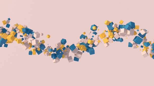 istock Spiral with blue, yellow, beige cubes. Abstract illustration, 3d render. 1289054519