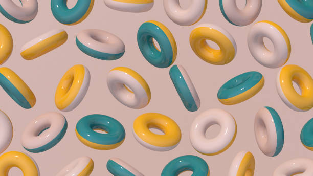 istock Glossy beige, green, yellow rings rotating. Abstract illustration, 3d render. 1289055074