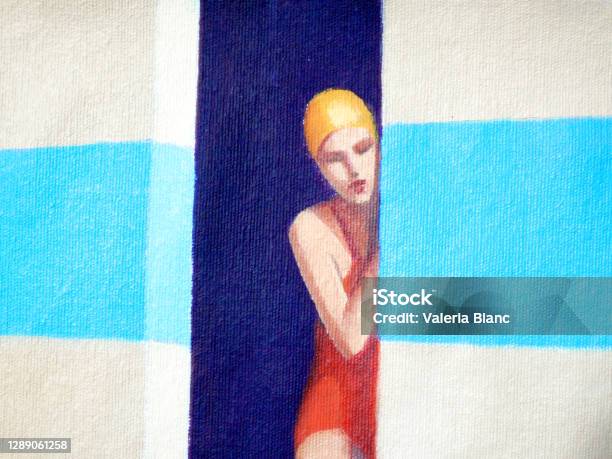Illustration Oil Painting Swims Stock Photo - Download Image Now - Impressionism, Oil Painting, Painted Image