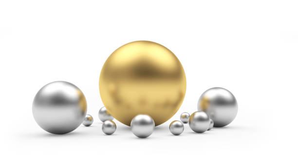 istock One large golden ball and several smaller silver spheres 1289062703
