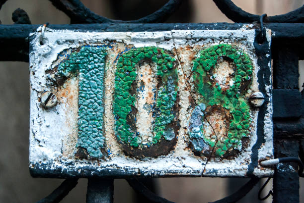 istock Old retro cast iron plate number 108 1289063679