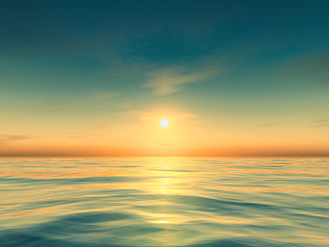A beautiful teal and orange sunset background 3D illustration