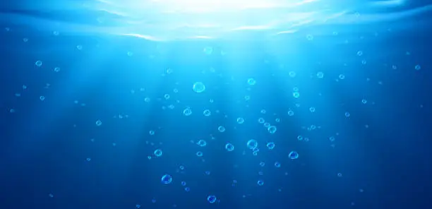 Vector illustration of Underwater background, water surface, ocean or sea