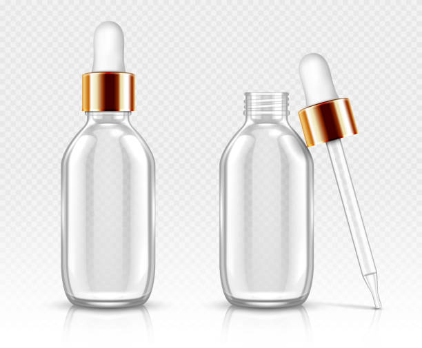 ilustrações, clipart, desenhos animados e ícones de garrafas de vidro com caixas de solto para soro ou maquete de óleo - garrafinha