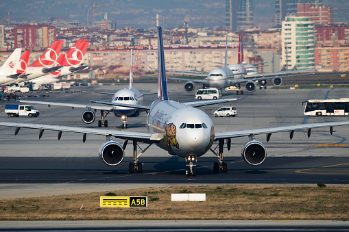 Istanbul / Turkey - March 27, 2019: Meraj Airlines special livery Airbus A300 EP-SIF passenger plane departure at Istanbul Ataturk Airport