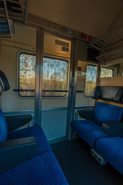 istock Blue seat compartment in fast expres train in Czech republic 1289073363