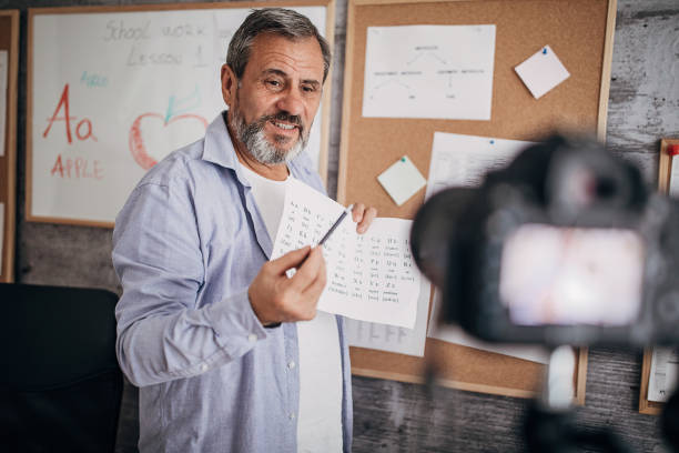 istock Male teacher teaching students online during coronavirus isolation period 1289073569