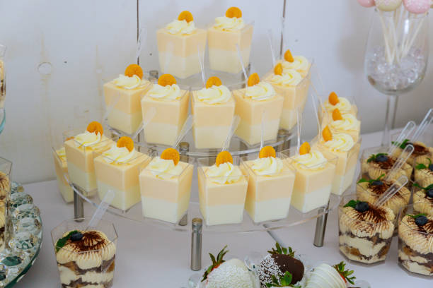 istock Dessert puding and sweets. Appetizers catering food. 1289073628