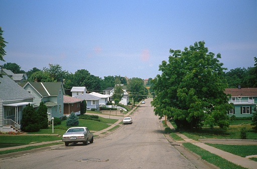Dubuque, Iowa, USA, 1981. Street with single family houses in Dubuque.