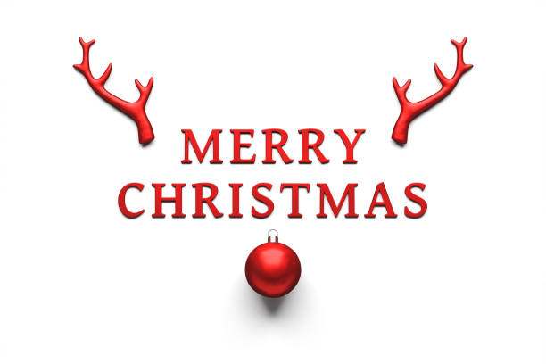 Merry Christmas Decoration red antlers and ball 3D illustration