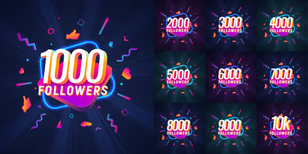 Collection of numbers for followers vector illustration. Set of icons with numbers for Celebrate of followers isolated design elements Collection of numbers for followers vector illustration. Set of icons with numbers for Celebrate of followers isolated design elements. number 1000 stock illustrations