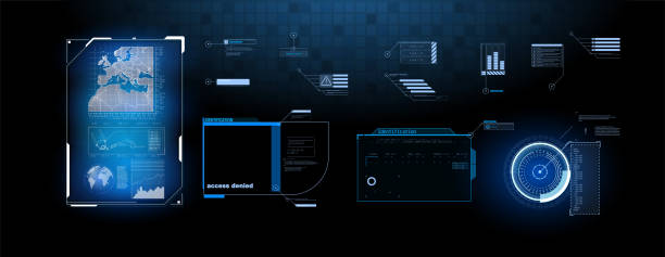 futurystyczny wektorowy interfejs hud screen design. cyfrowe objaśnienia tytułów. - lower third stock illustrations