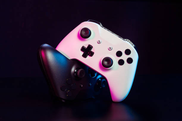 istock modern gamepad on a dark background. creative photo. 1289085833