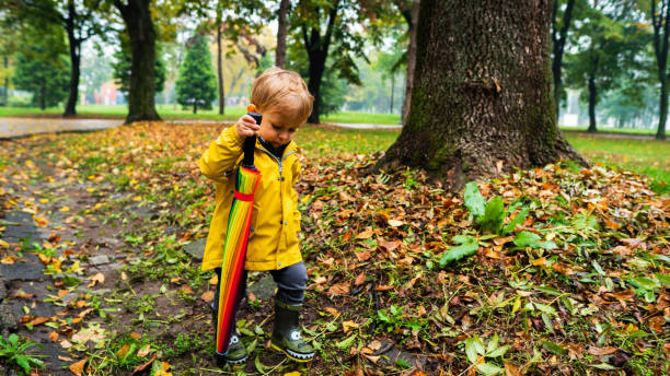 istock Little toddler boy in autumn park 1289088001