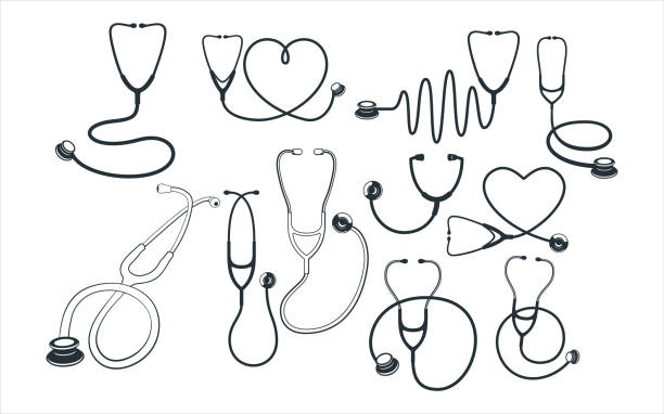 verschiedene medizinische stethoskop vektor grafik-design-vorlage-set für aufkleber, dekoration, schneiden und druck-datei - herzschlag tattoo stock-grafiken, -clipart, -cartoons und -symbole