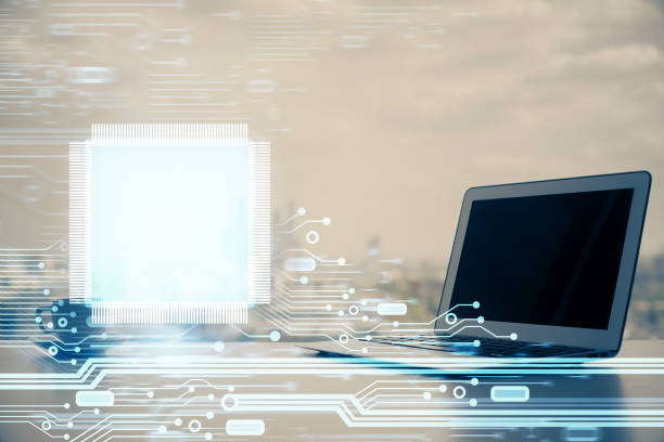 istock Double exposure of computer and technology theme hologram. Concept of freelance work. 1289088855