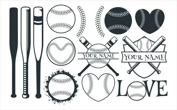 Vector illustration of baseball sport theme vector graphic design template set for sticker, decoration, cutting and print file