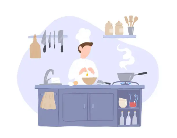 Vector illustration of Chef Prepares Food in the Kitchen