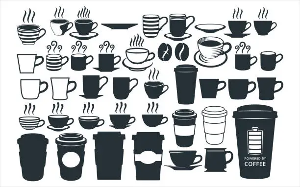 Vector illustration of cup, mug, coffee theme vector graphic design template set for sticker, decoration, cutting and print file