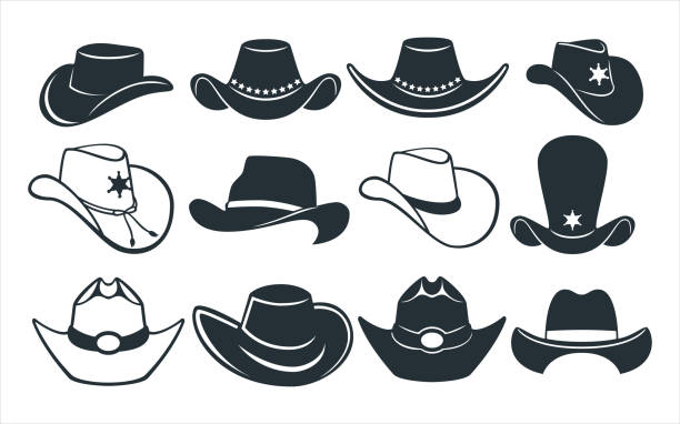 cowboy und sheriff hut vektor grafik-design-vorlage-set für aufkleber, dekoration, schneiden und drucken datei - cowboyhut stock-grafiken, -clipart, -cartoons und -symbole