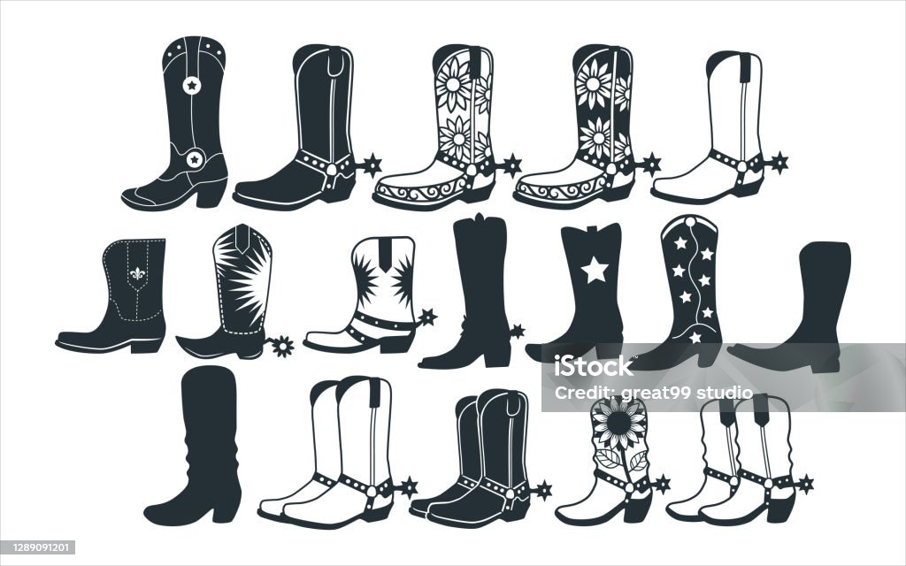 Emotie wastafel Rally Assorted Cowboy Boots Vector Graphic Design Template Set For Sticker  Decoration Cutting And Print File Stock Illustration - Download Image Now -  iStock