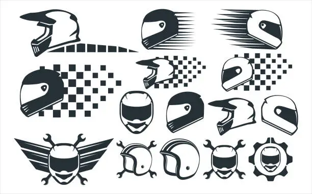 Vector illustration of motocross racing helmet vector graphic design template set for sticker, decoration, cutting and print file