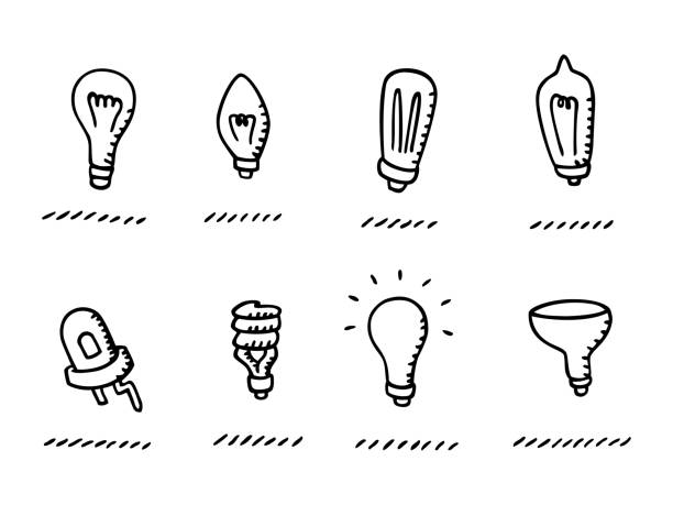 illustrazioni stock, clip art, cartoni animati e icone di tendenza di doodle a lampadina 1 - light bulb inspiration ideas inks on paper