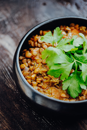 Traditional Indian Red Lentil Dahl with Curcumin and Parsley and Cilantro
