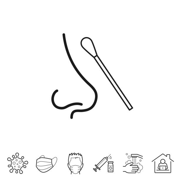 ilustrações, clipart, desenhos animados e ícones de teste de swab nasal. ícone de linha - traçado editável - nariz