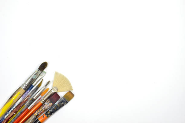 Painting brushes on a white background