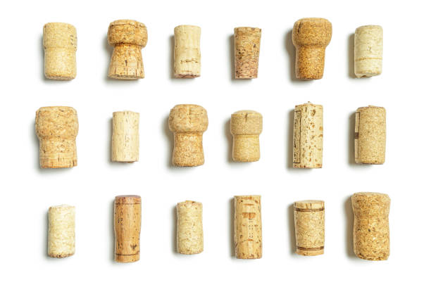 wine corks isolated on white various corks from wine bottles on a white background cork material stock pictures, royalty-free photos & images