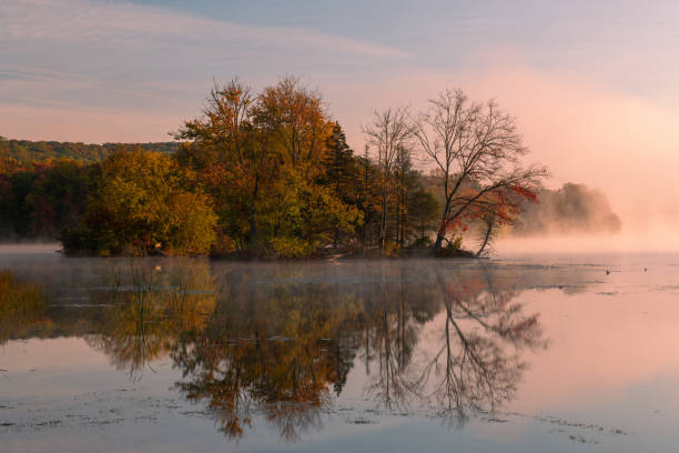 Misty morning at Hopewell Lake, French Creek State Park, Pennsylvania, USA