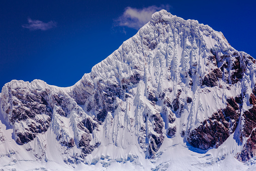 Dramatic Mountain peak and Glacier detail - snowcapped Cordillera Blanca - Ancash Andes, Peru