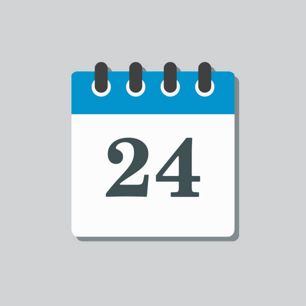 Icon calendar page day, template calendar date 24 Icon page calendar day - 24. Date day week Sunday, Monday, Tuesday, Wednesday, Thursday, Friday, Saturday. Empty template for design - 24th days of the month, vector illustration flat style. may 24 calendar stock illustrations