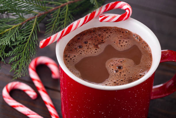 istock Hot chocolate in a red mug with candy canes 1289113738