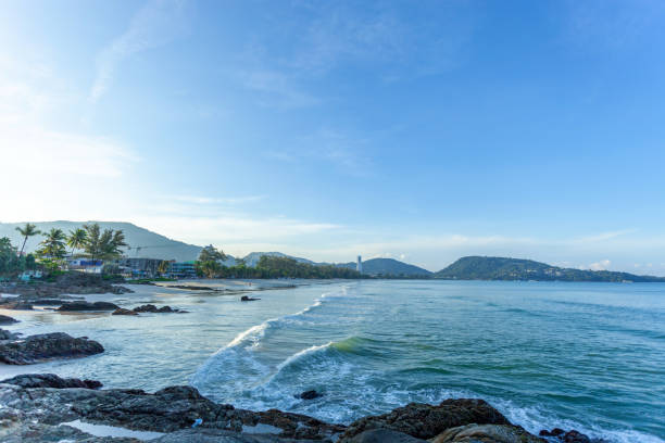 summer landscape of patong beach in the morning phuket province patong beach is popular and very famous tourist destination in phuket thailand - phuket province thailand tourist asia imagens e fotografias de stock