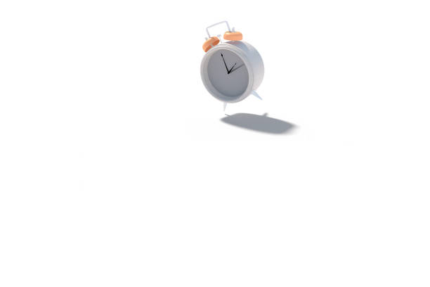 A White Vintage Clock, Floating, Suspended, Studio Shot, Isolated Against White. Time Concept. 3d Rendering.