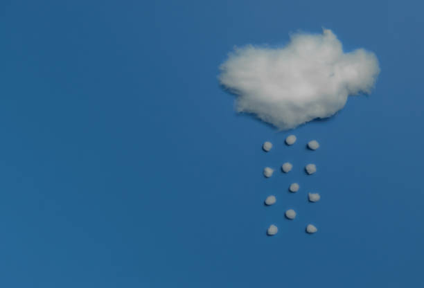 istock White cotton cloud and raindrops on sky blue background,Minimal concept,Space for text 1289121383
